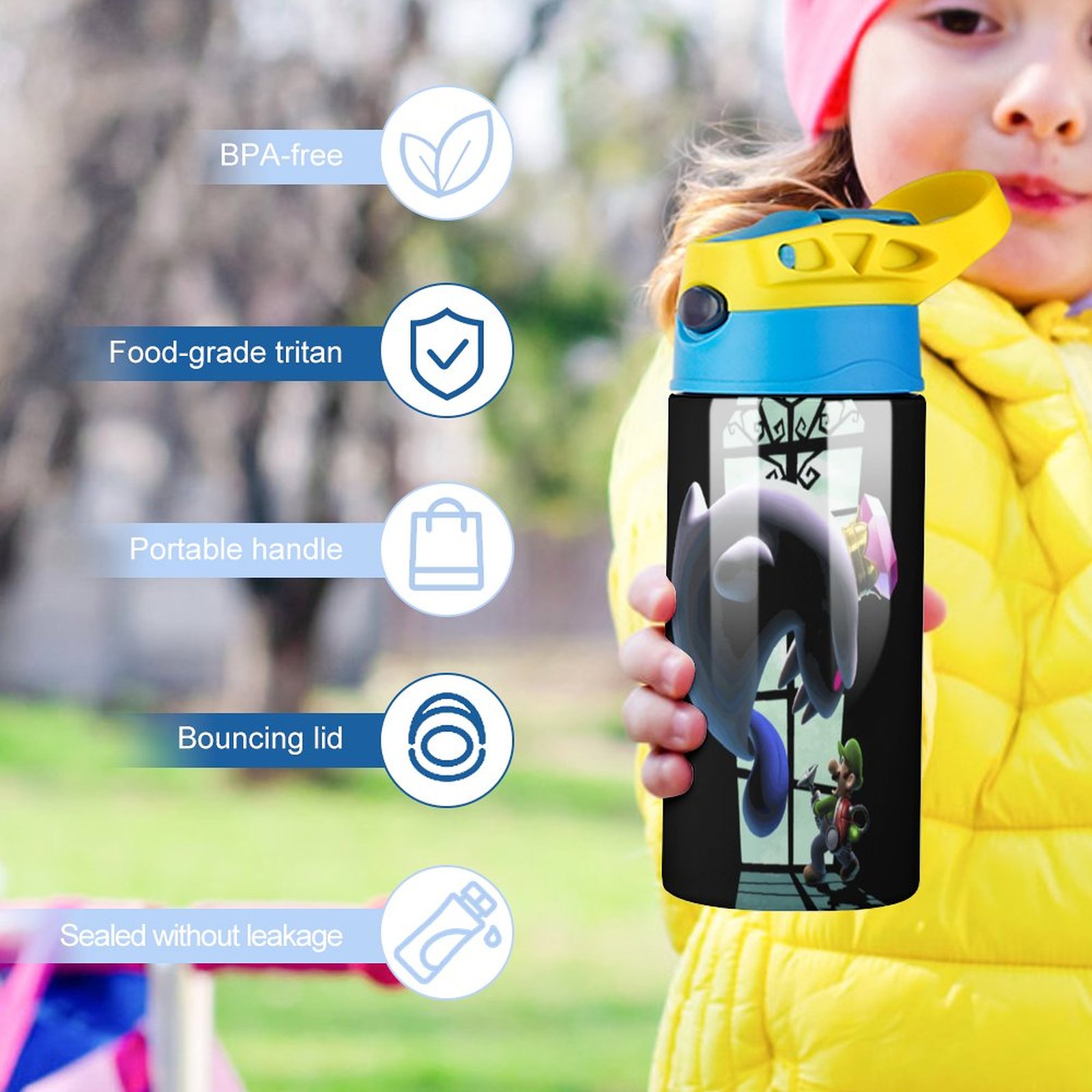 Cartoon Adventure Luigi's Mansion Kid's Insulated Water Bottle With Straw Vacuum Stainless Steel Cup Leak-Proof Children Toddler Thermoses