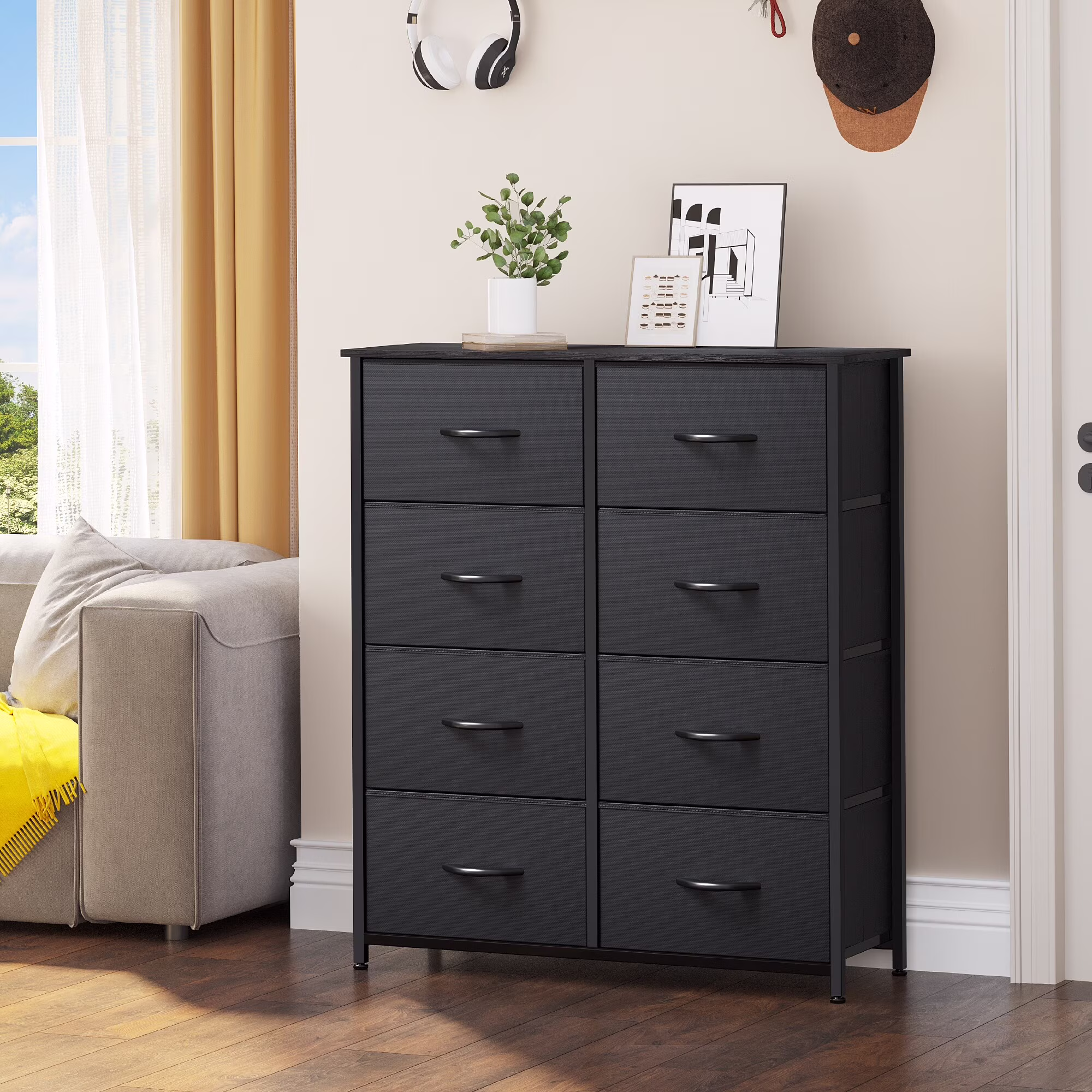 Modern Wide Dresser Storage Tower with 8 Drawers Black