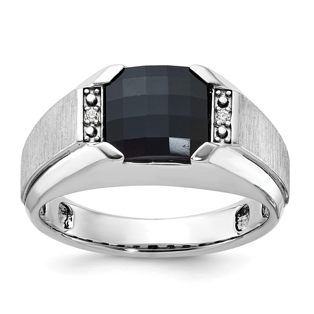 Auriga 10k Yellow Gold Men's Polished and Satin Onyx and .02 Carat A Quality Diamond Ring Size- 10