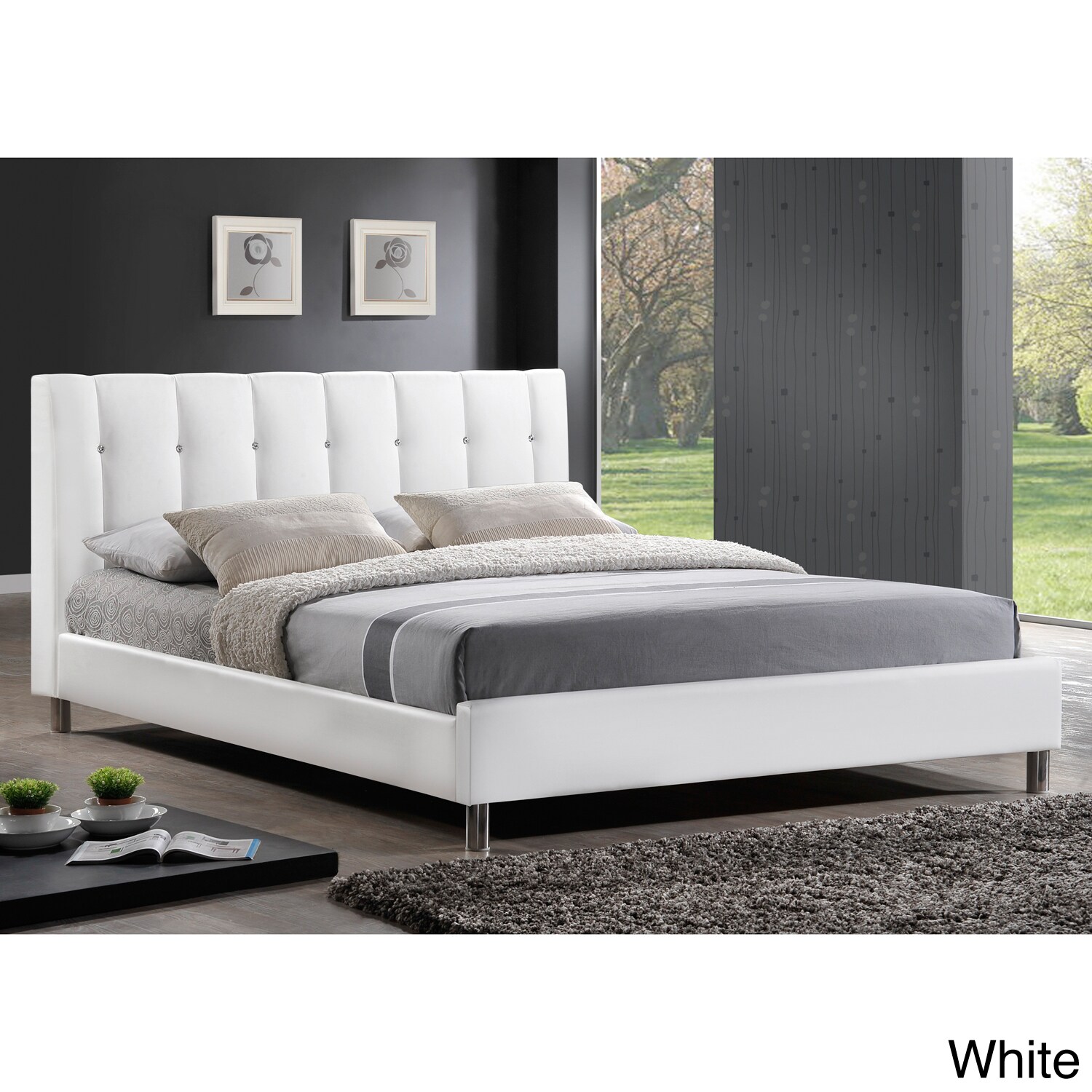Baxton Studio  Vino Modern Queen-size Bed with Upholstered Headboard White