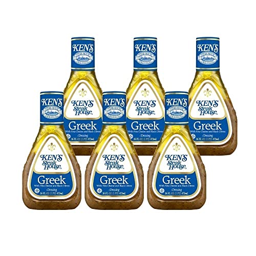 Ken’s Steakhouse Dressing, Greek Dressing with Feta Cheese & Black Olives, Gluten Free Dressing for Salads or Marinades, 16 FL OZ Bottle (Pack of 6)