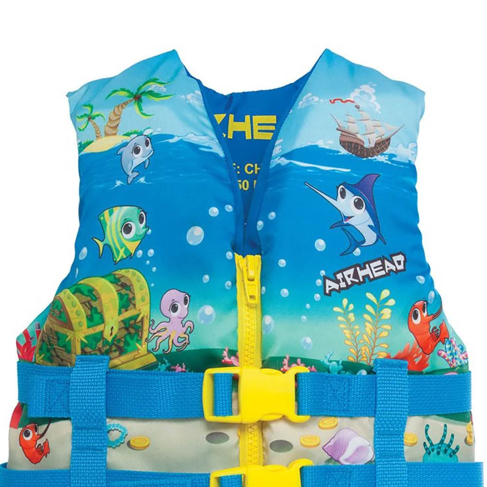 Airhead Ocean Treasure Kids 30-50 Lb Zippered Childrens Life Vest Jacket, Blue