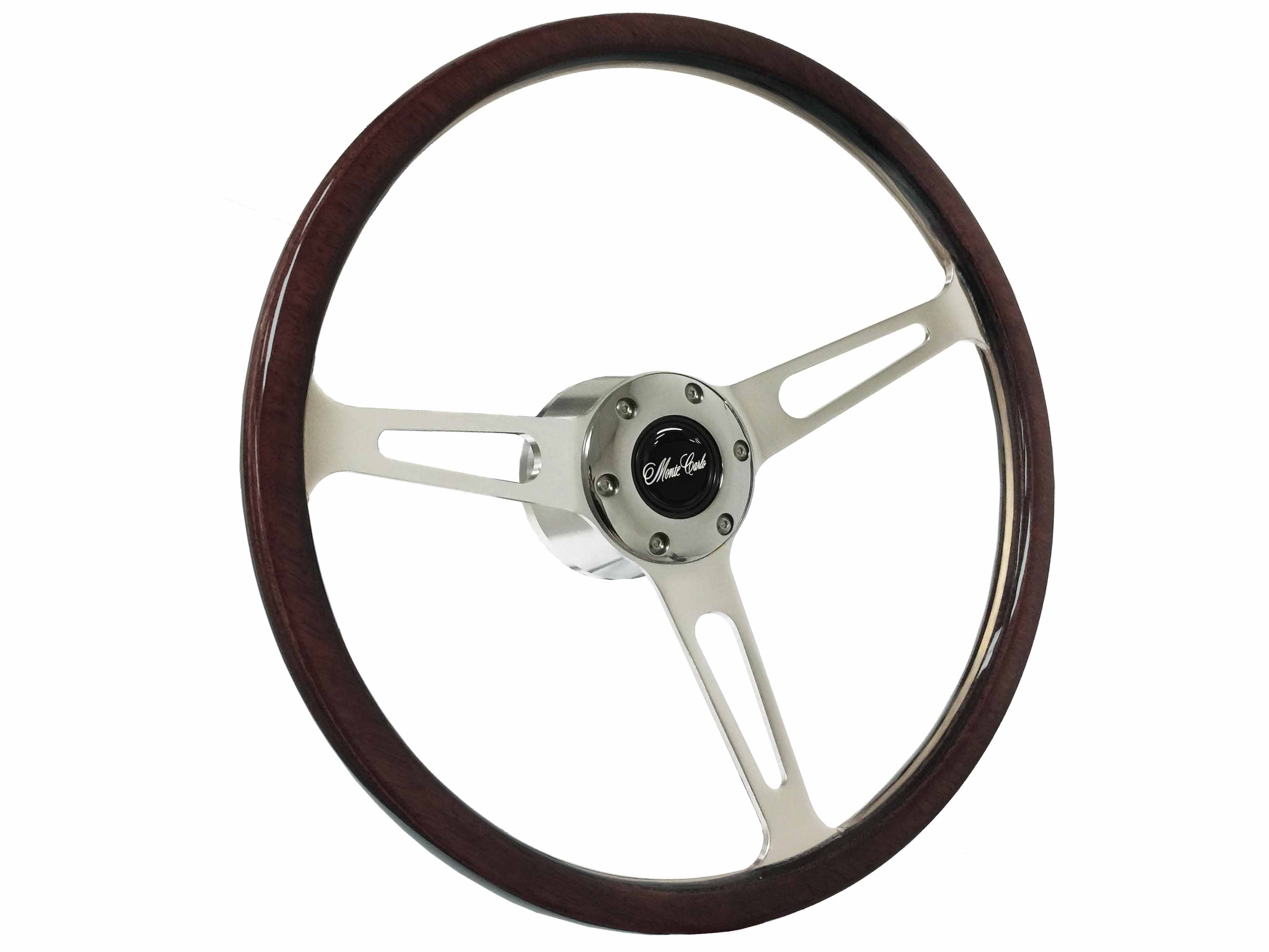 1970 - 1988 Chevrolet Monty Carlo Classic Espresso Stained Wood Steering Wheel Chrome Kit