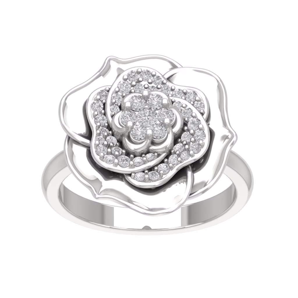 Araiya 10K White Gold Cluster Diamond Rose Flower Ring (1/2 cttw, I-J Color, I2-I3 Clarity), Size 6.5