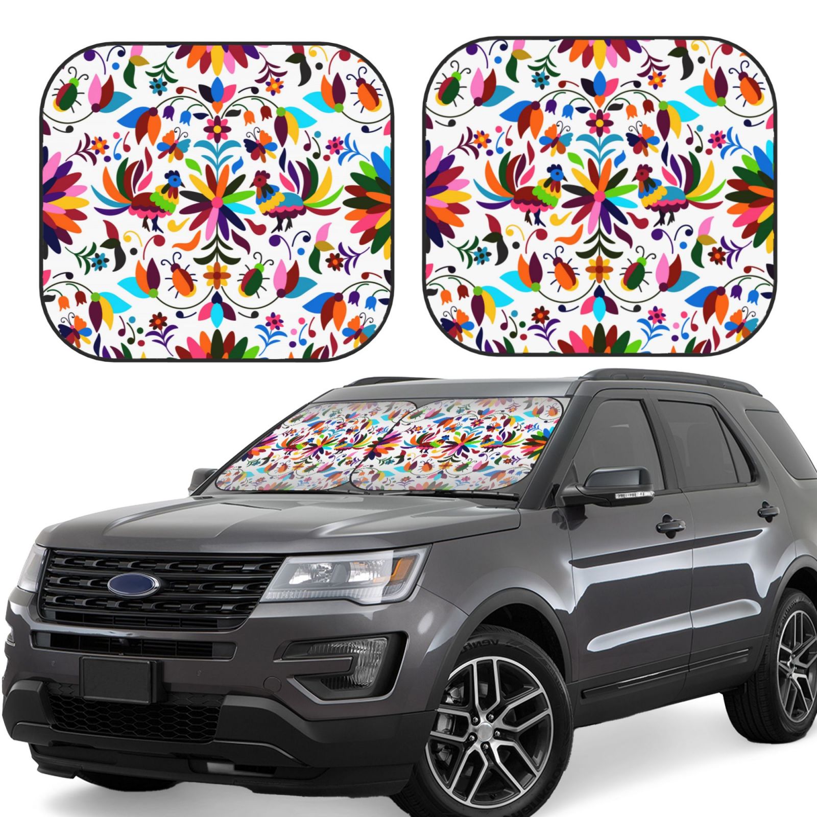 Lukts Mexican Bright Style Print 2 Piece Car Sun Shade Windshield,Foldable Car Shade Front Windshield With Keeps Your Vehicle Cool, For Most Sedans Suv And Trucks - Small
