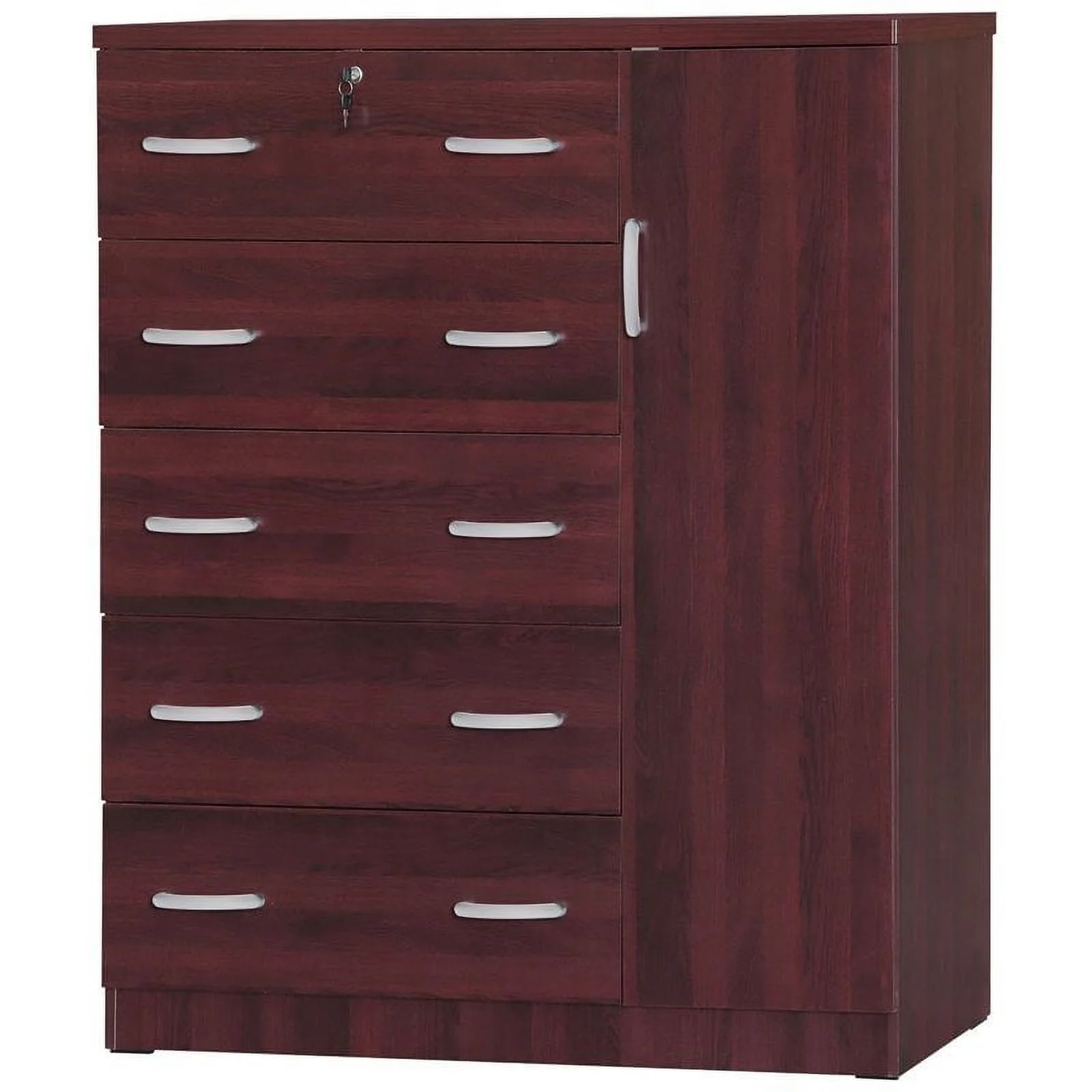 Home Square 2-Piece Set with Pine Twin Bed and Tall Chest Wardrobe in Mahogany