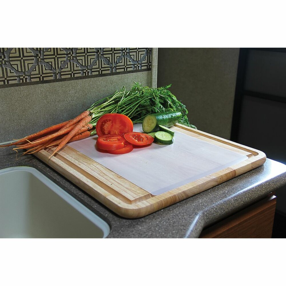 Camco Stove Topper and Cutting Board | Includes Flexible Cutting Mat | Wood Finish (43753)