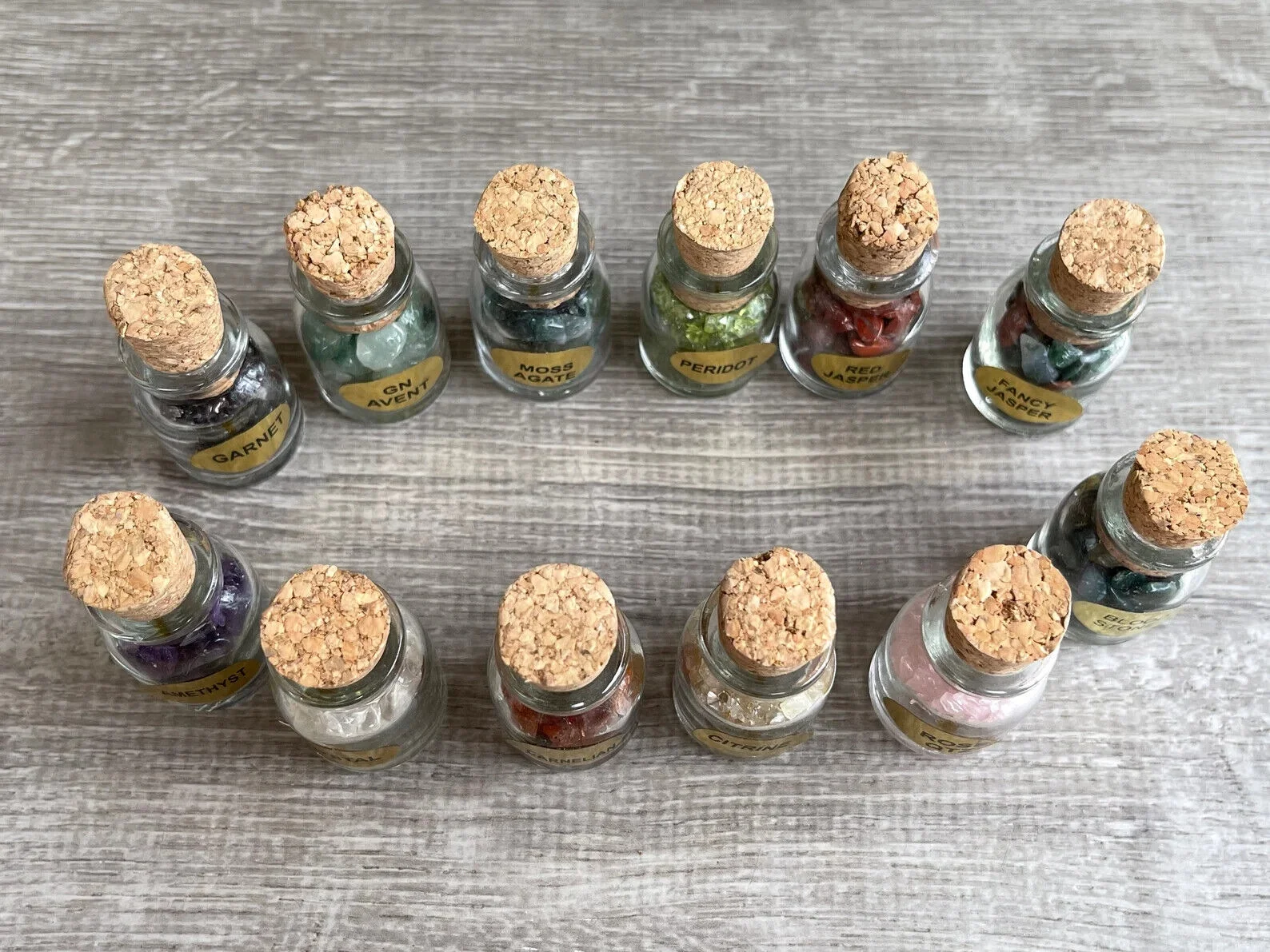12 Mini Gemstone Bottles Chip Set, Gemstone Chip Bottles, Chakra Crystal