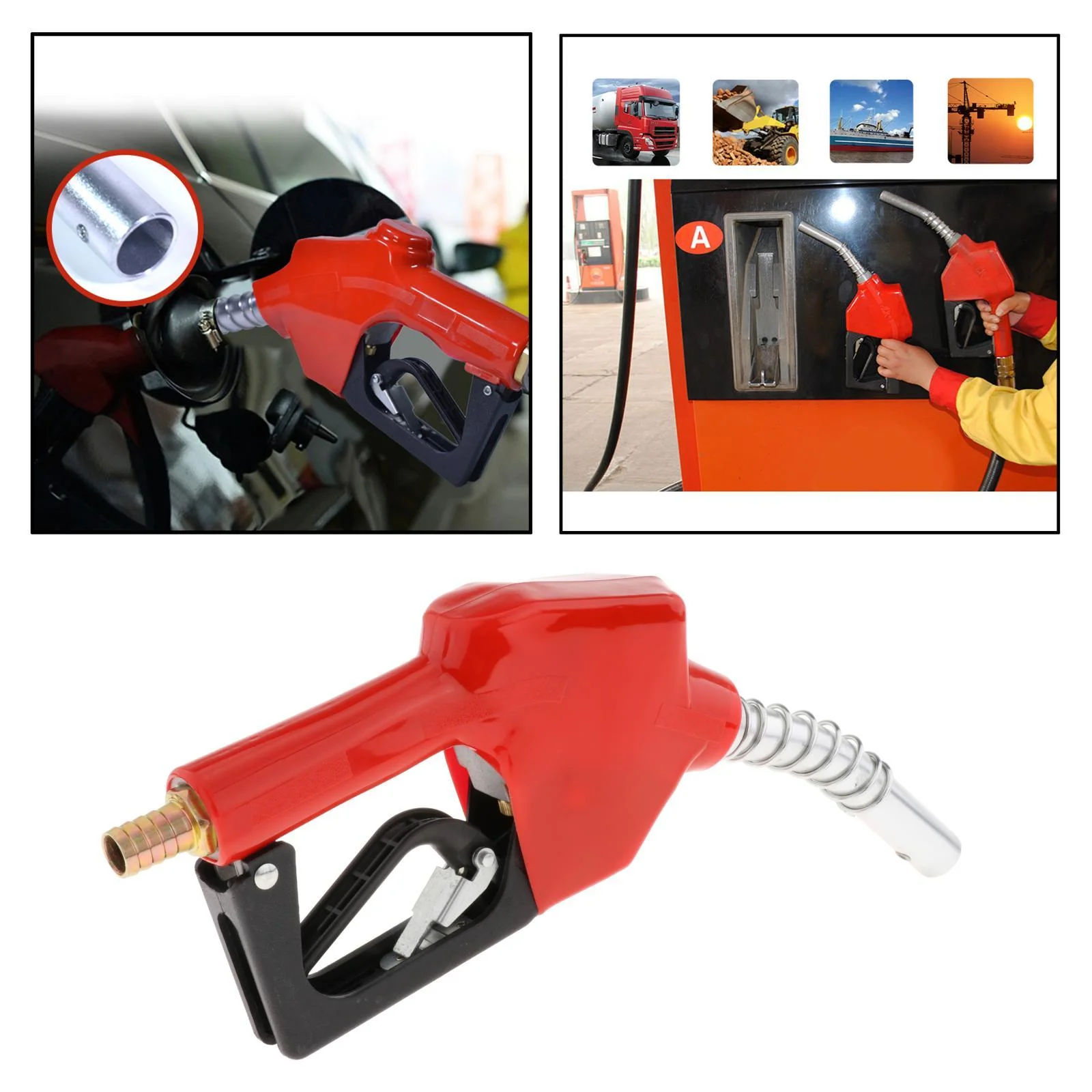 Aluminum Automatic Fuel Nozzle Dispenser Auto Shut Off Petrol Refilling Heavy Duty L/min 0.18MPa Fuel 0.75 inch Outlet