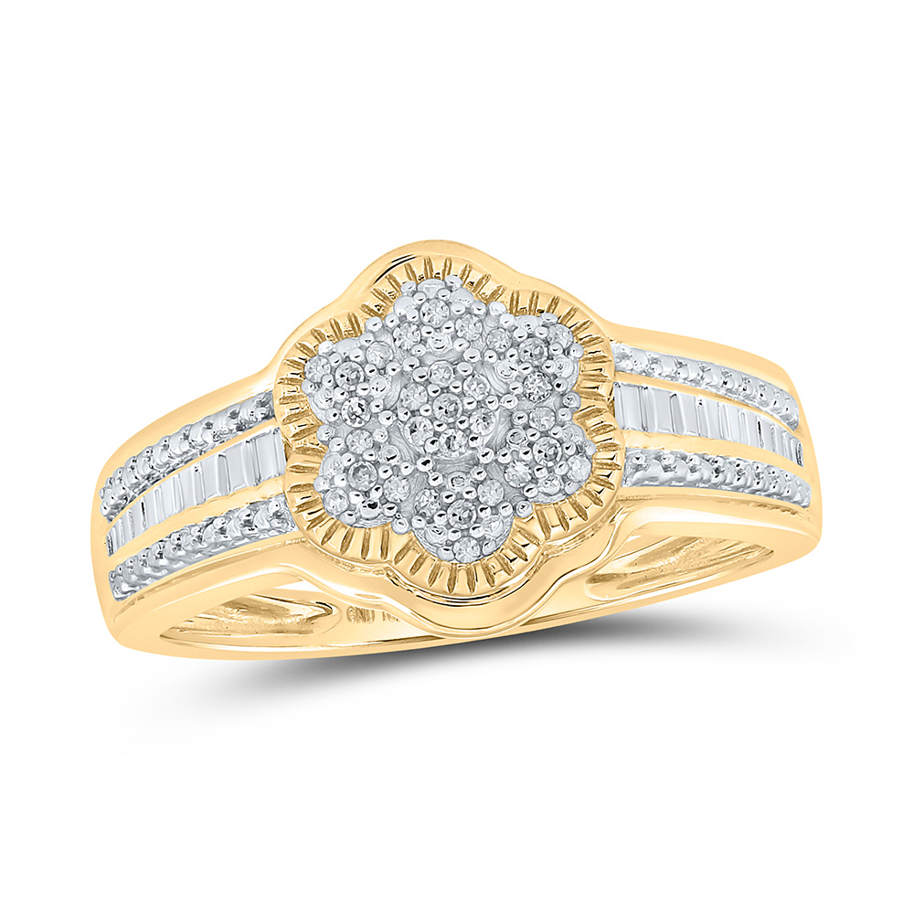 Women's Solid 10kt Yellow Gold Round Diamond Flower Cluster Ring 1/12 Cttw Ring Size 7
