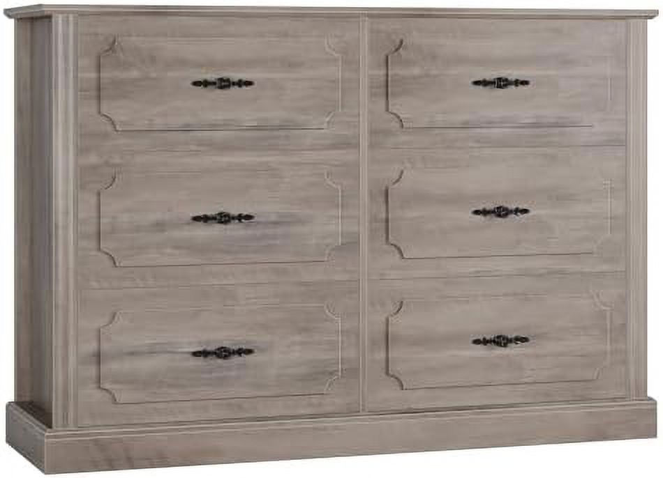 RUNFAYBIU Wood Dresser 6 Drawer  47.2'' Grey Dresser Farmhouse Dresser Chest of Drawers with Designed Drawer Surfaces  Grey Dresser with Deeper Drawer  Ash Grey
