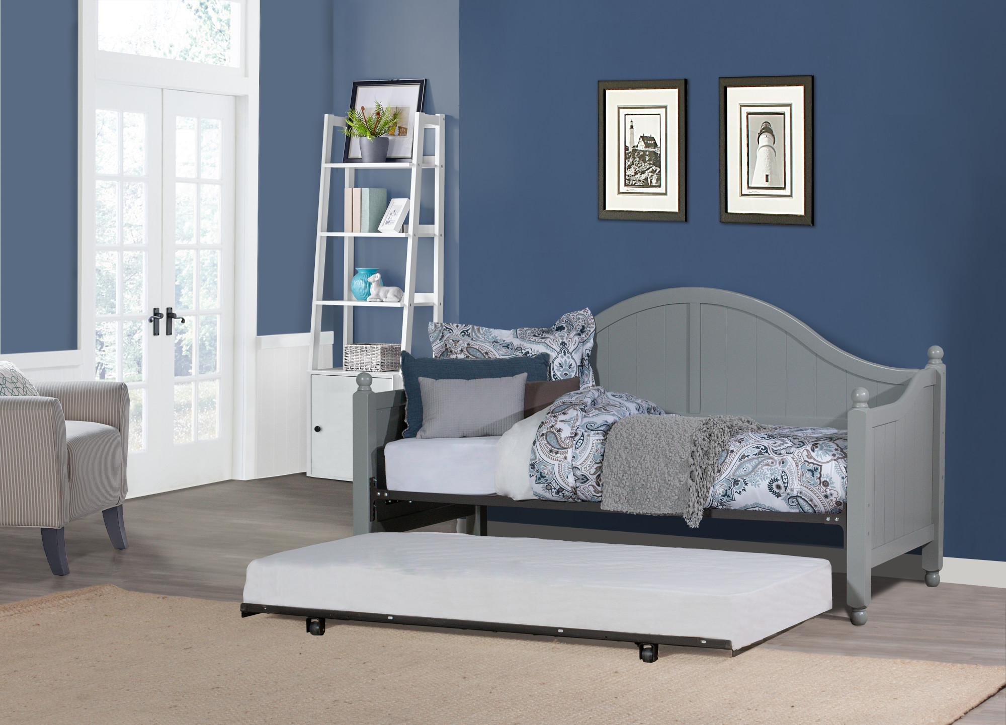 Hillsdale Furniture Augusta Wood Daybed with Roll Out Trundle, Gray