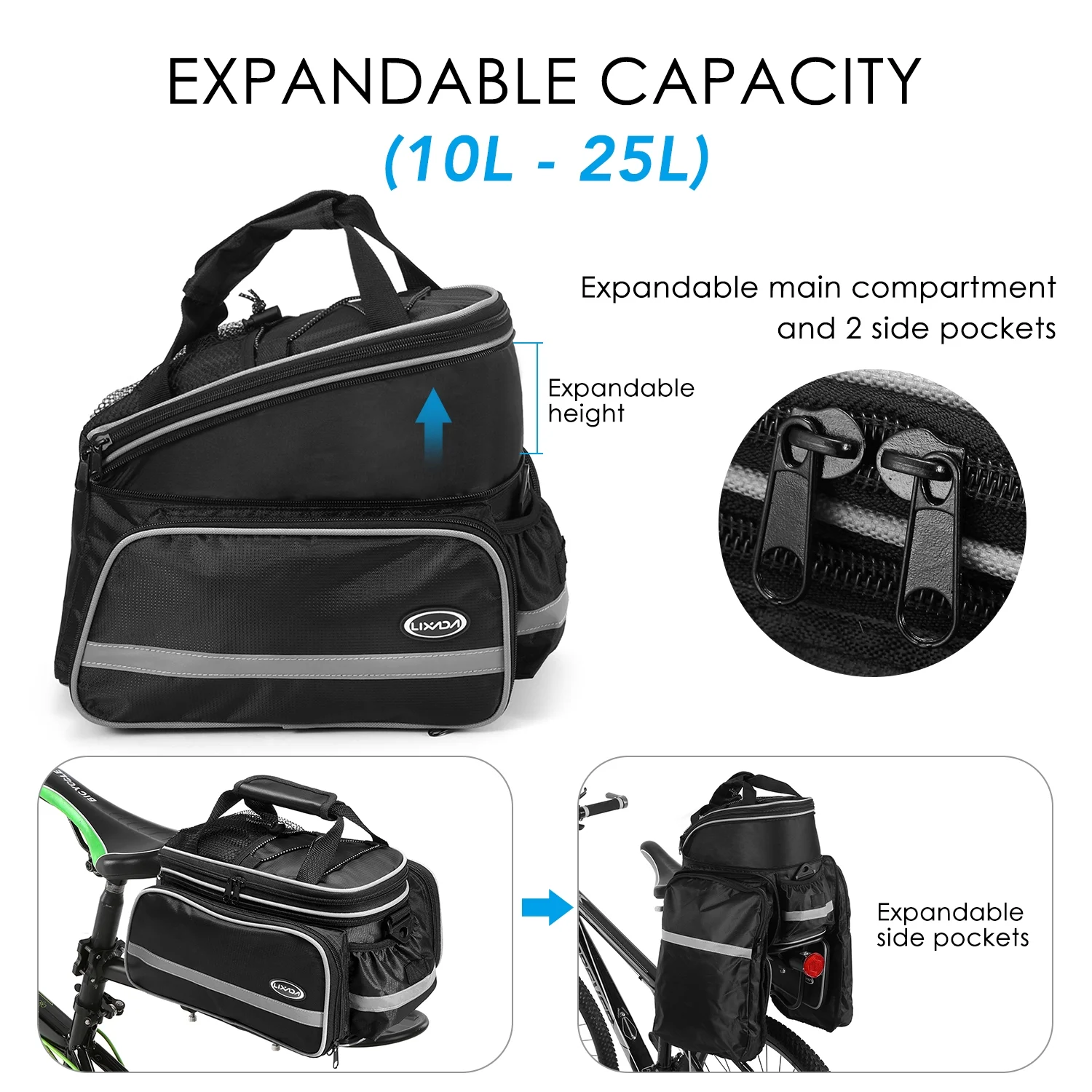 Lixada Waterproof Rear Seat Bag Cycling Bike Trunk Bag Bike Pannier Bag Shoulder Bag with Rain Cover