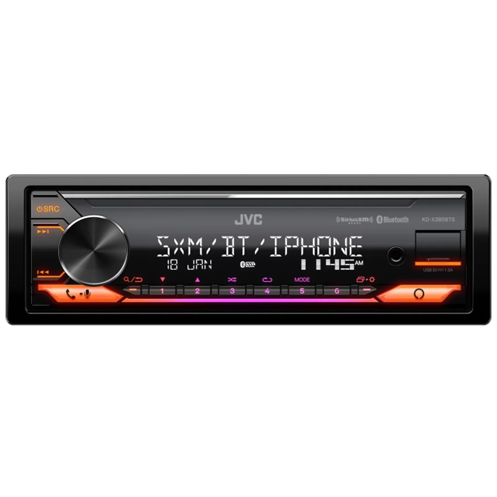 JVC KD-X380BTS Single DIN Bluetooth USB AUX AM/FM Radio Stereo LED SiriusXM Ready Amazon Alexa Car Audio Receiver Bundle Combo with Enrock 98-2013 Harley Install Single Din Installation Kit