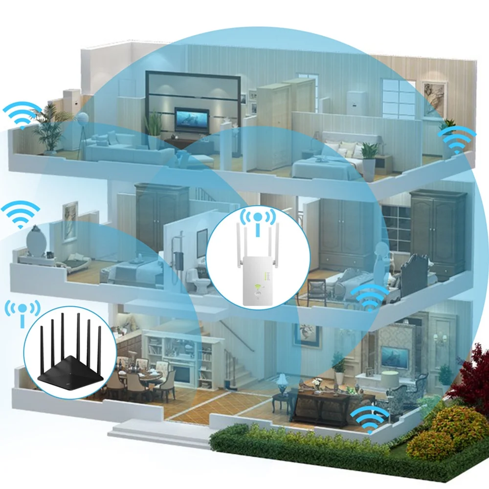 WiFi Extender, Up to 1200Mbps WiFi Range Repeater 2.4Ghz & 5Ghz Dual Band, Wireless Signal Booster