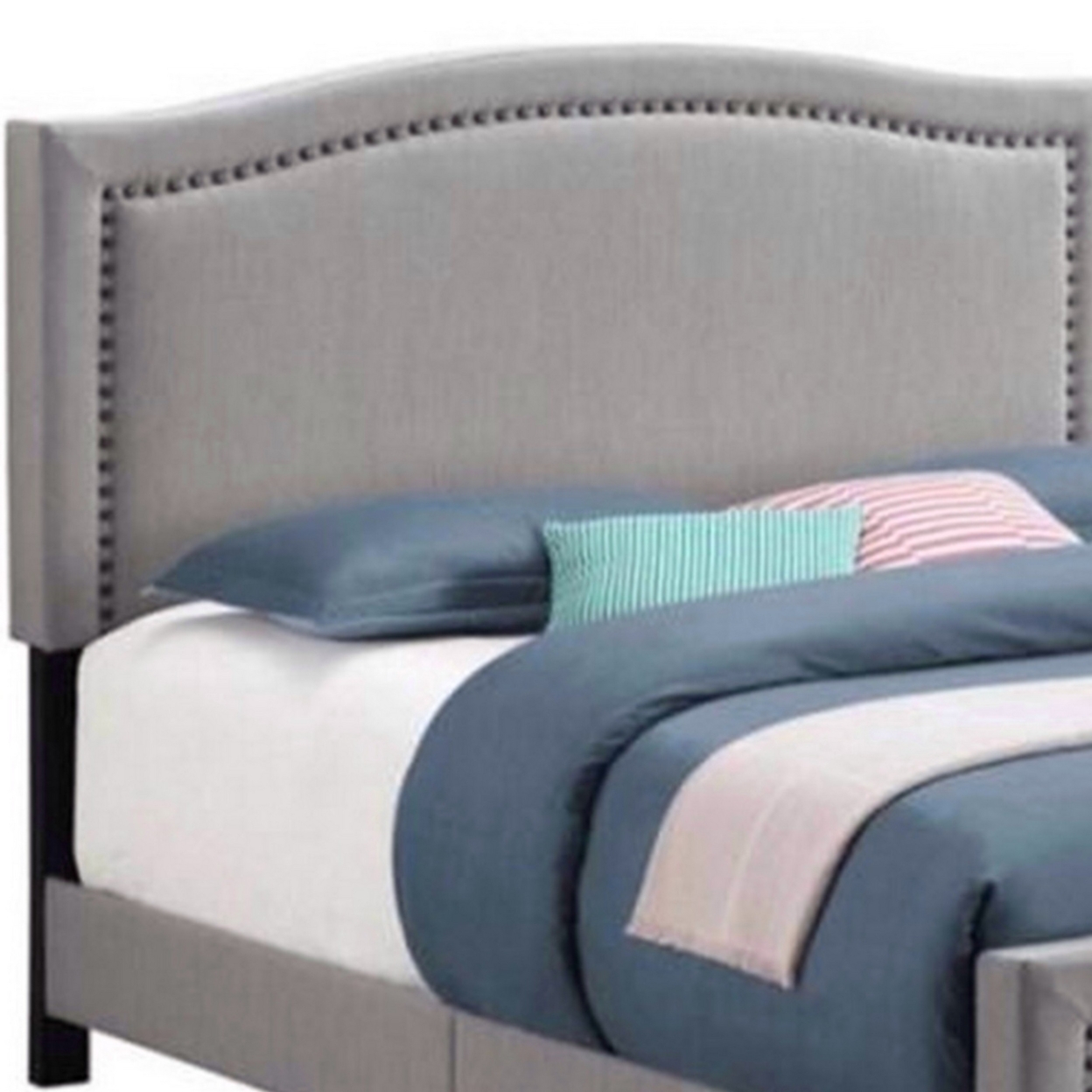 Fabric Upholstered Curved Design Full Bed, Gray- Saltoro Sherpi