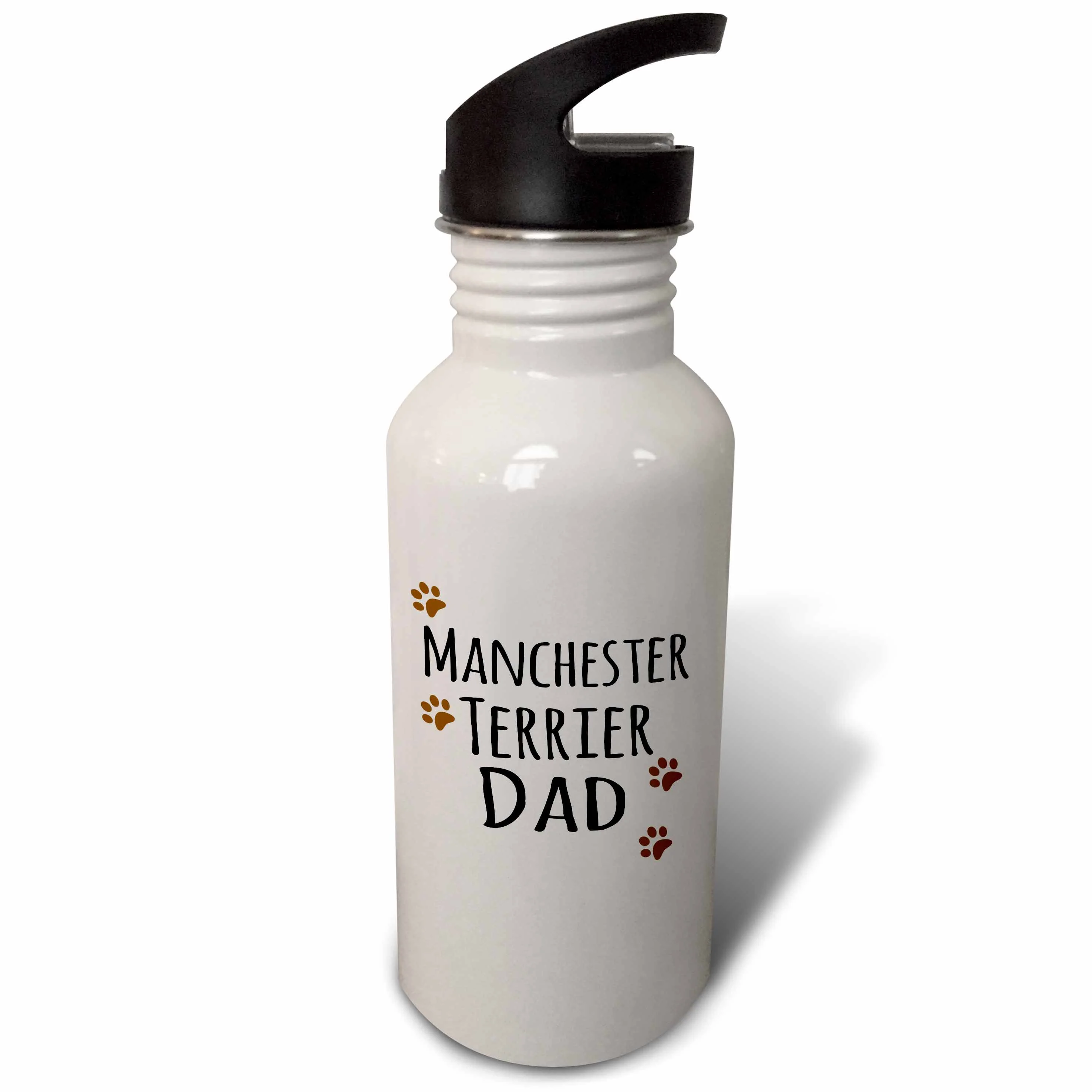 Manchester Terrier Dog Dad - Doggie by breed - muddy brown paw prints - doggy lover pet owner love 21 oz Sports Water Bottle wb-153947-1