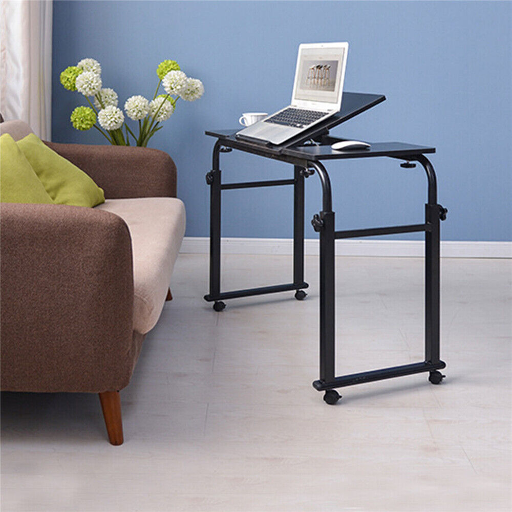 Mobile Laptop Rolling Laptop Computer Desk over Bed Table Stand Cart Adjustable Height Black