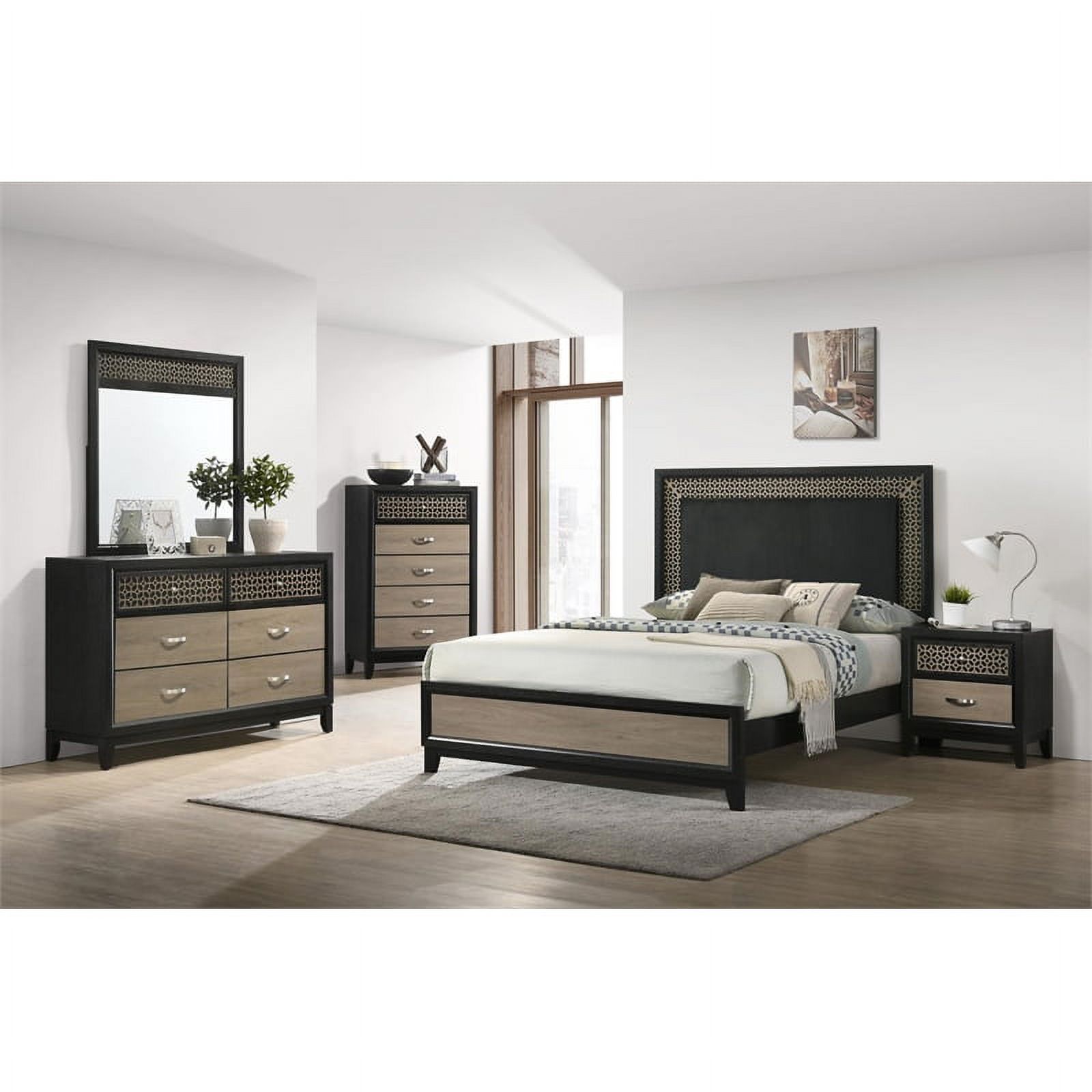 Pemberly Row 4-Pcs Contemporary Wood Eastern King Bedroom Set Light Brown & Gray