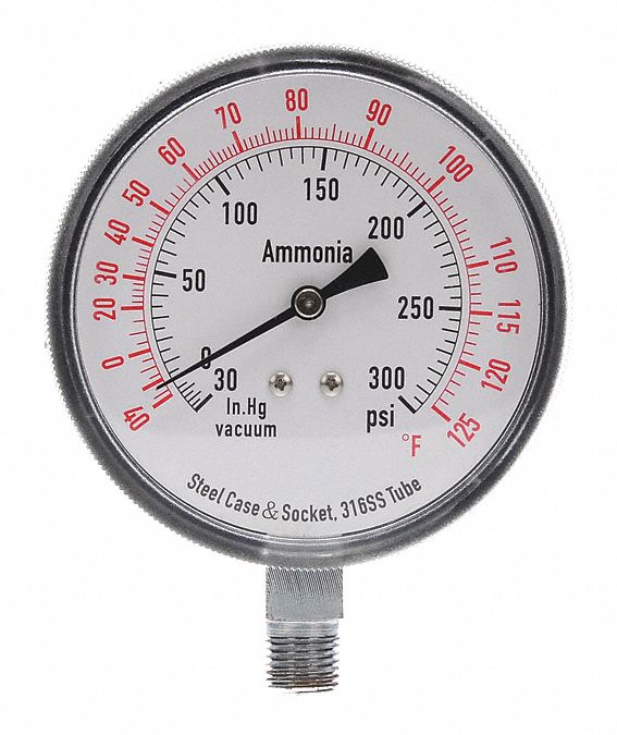 Sim Supply Compound Gauge,Ammonia,3 1/2 In,300 Psi  4CFW9