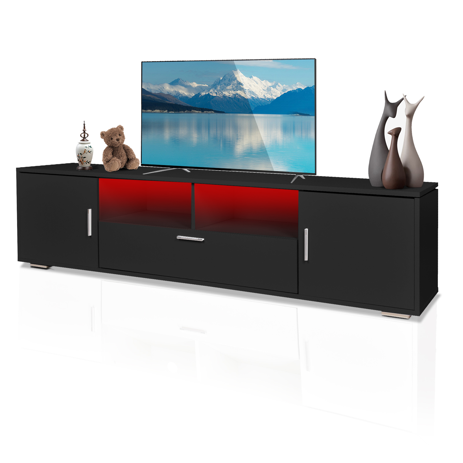 TV Stand for 70 Inch TV, Seizeen Modern Entertainment Center with 16-Color LED Light, High Gloss Media Console Cabinet w/Large Storage for Home Living Room