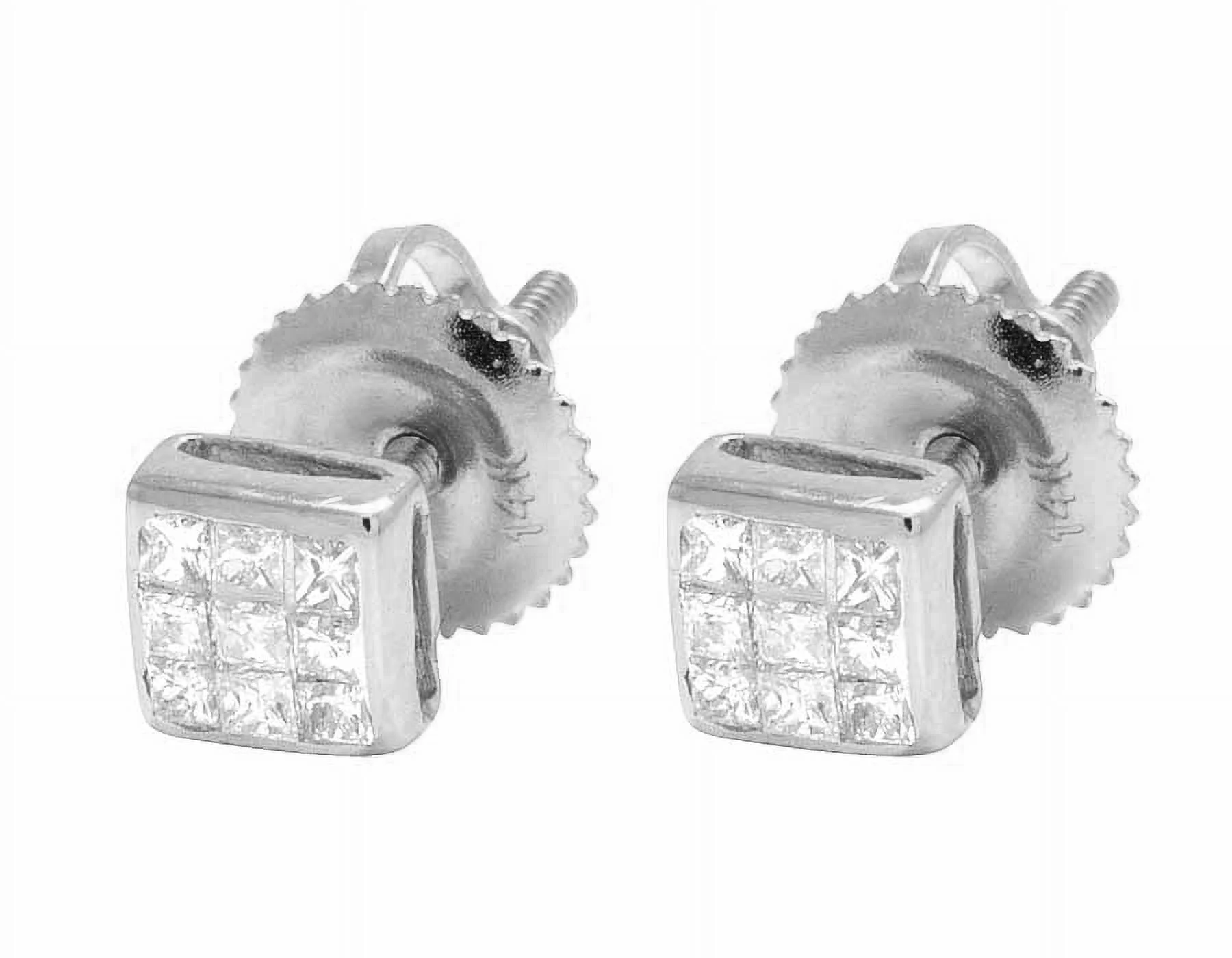 14K White Gold Square Kite Princess Diamond Stud Earring 0.25ct 4mm