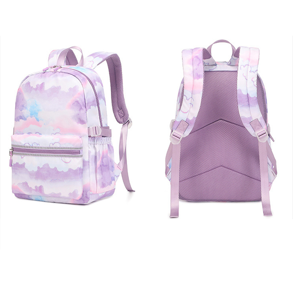 CJUAN Girls Backpack with Lunch Box Pencil Case 3-Piece Set Waterproof School Bags Kids Lightweight Travel Bag Fashion printed Bookbag (Purple)