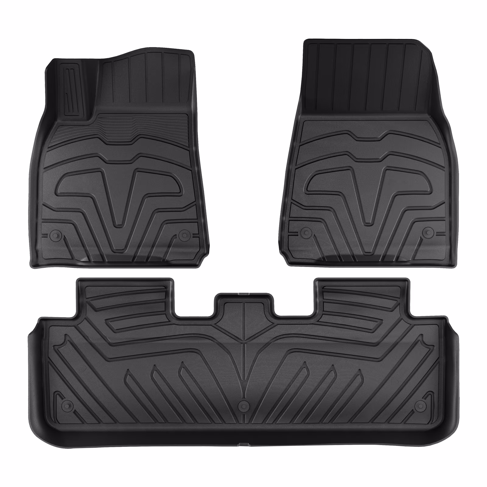 Ikon Motorsports Floor Mats Compatible With 2020-2023 Tesla Model Y, Black 3D Molded TPE Injection Carpets Liner All Weather Heavy Duty 1st 2nd Row Flooring Guard 3PC Cover