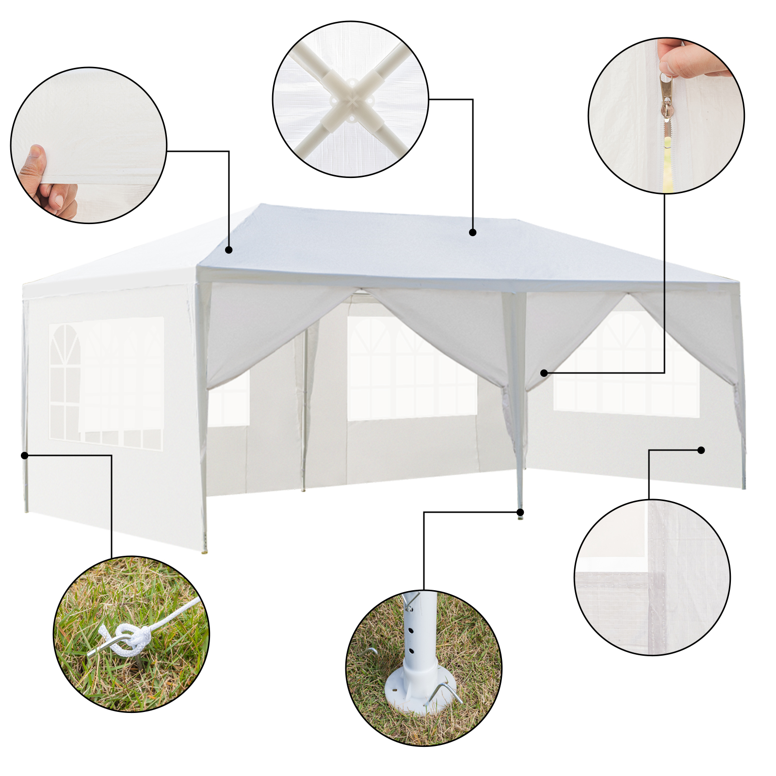 Ktaxon 10'x20' Gazebo Canopy Wedding Tent with 6 Removable Sidewalls White