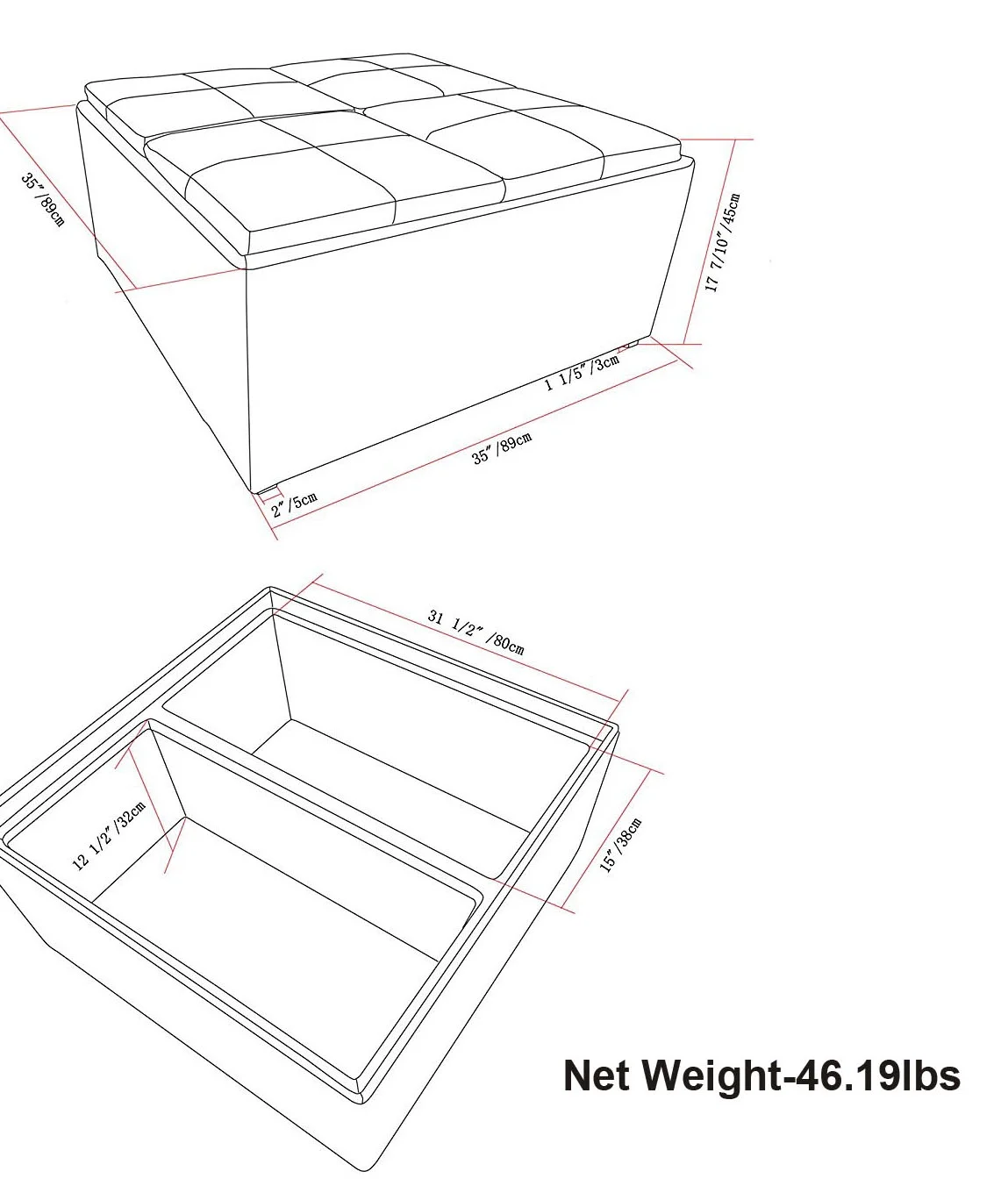 Simpli Home Avalon Coffee Table Storage Ottoman with 4 Serving Trays