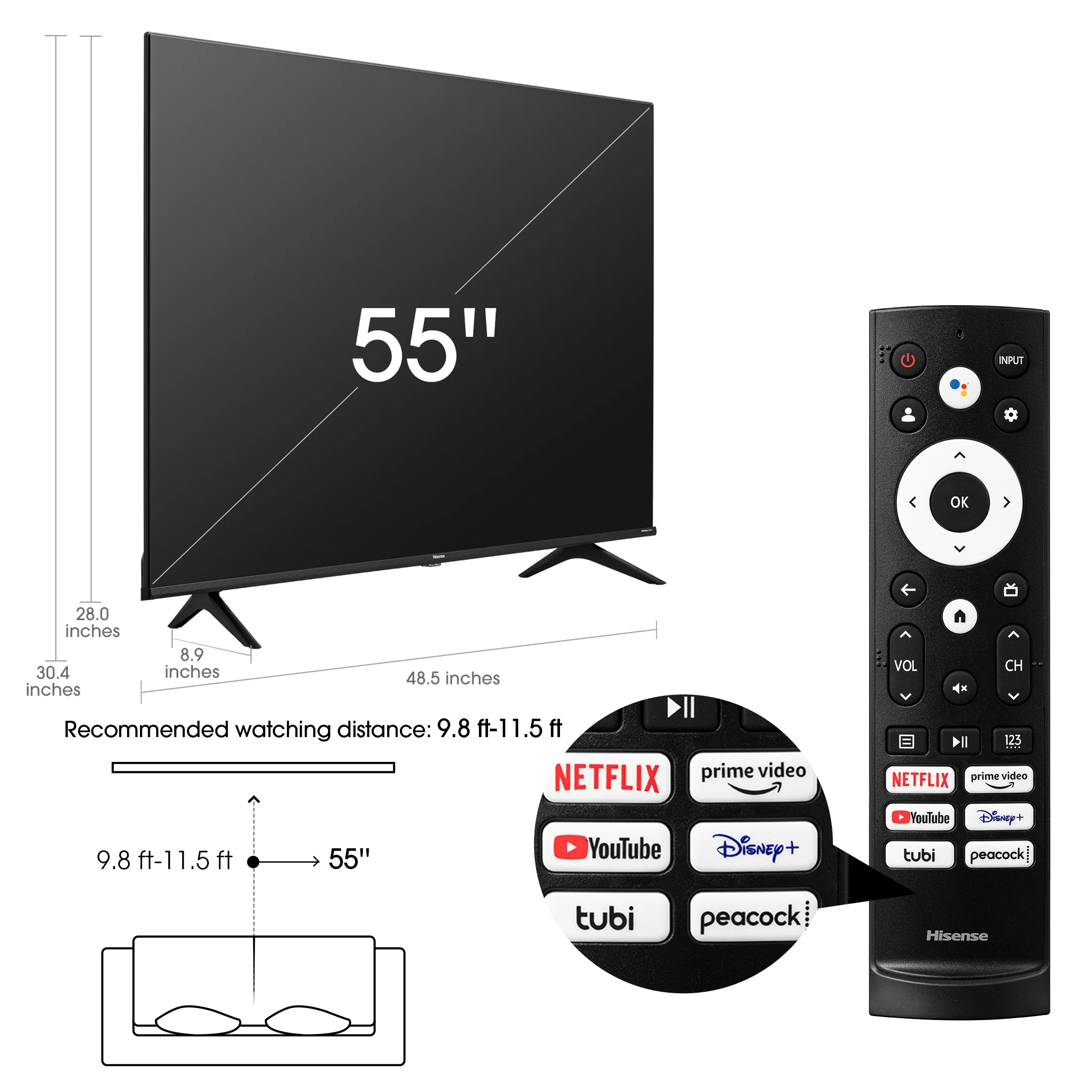 Hisense 55-Inch Class A6 Series Dolby Vision HDR 4K UHD Google Smart TV (55A6H)