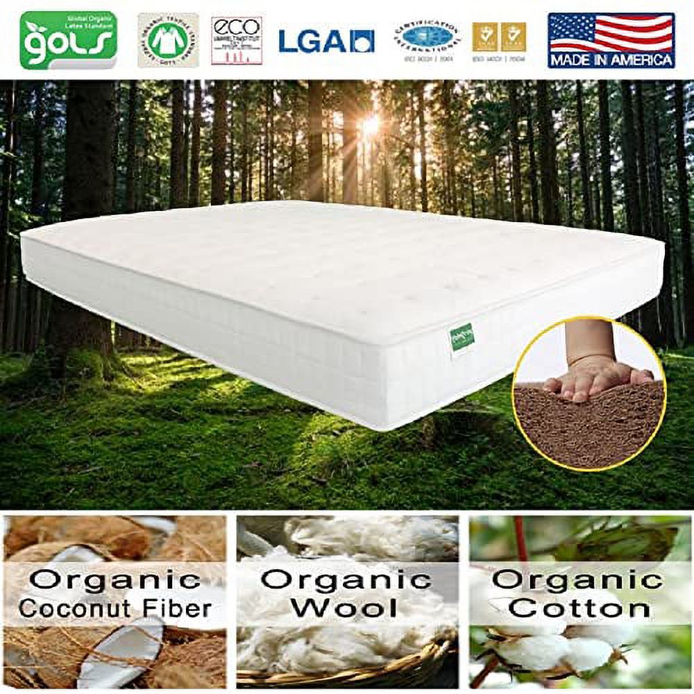 Palmpring Organic Cambay Twin Mattress - Organic Coconut Coir 6” Extra Firm 1 Layer Comfortable Sleep Bed Dust Free