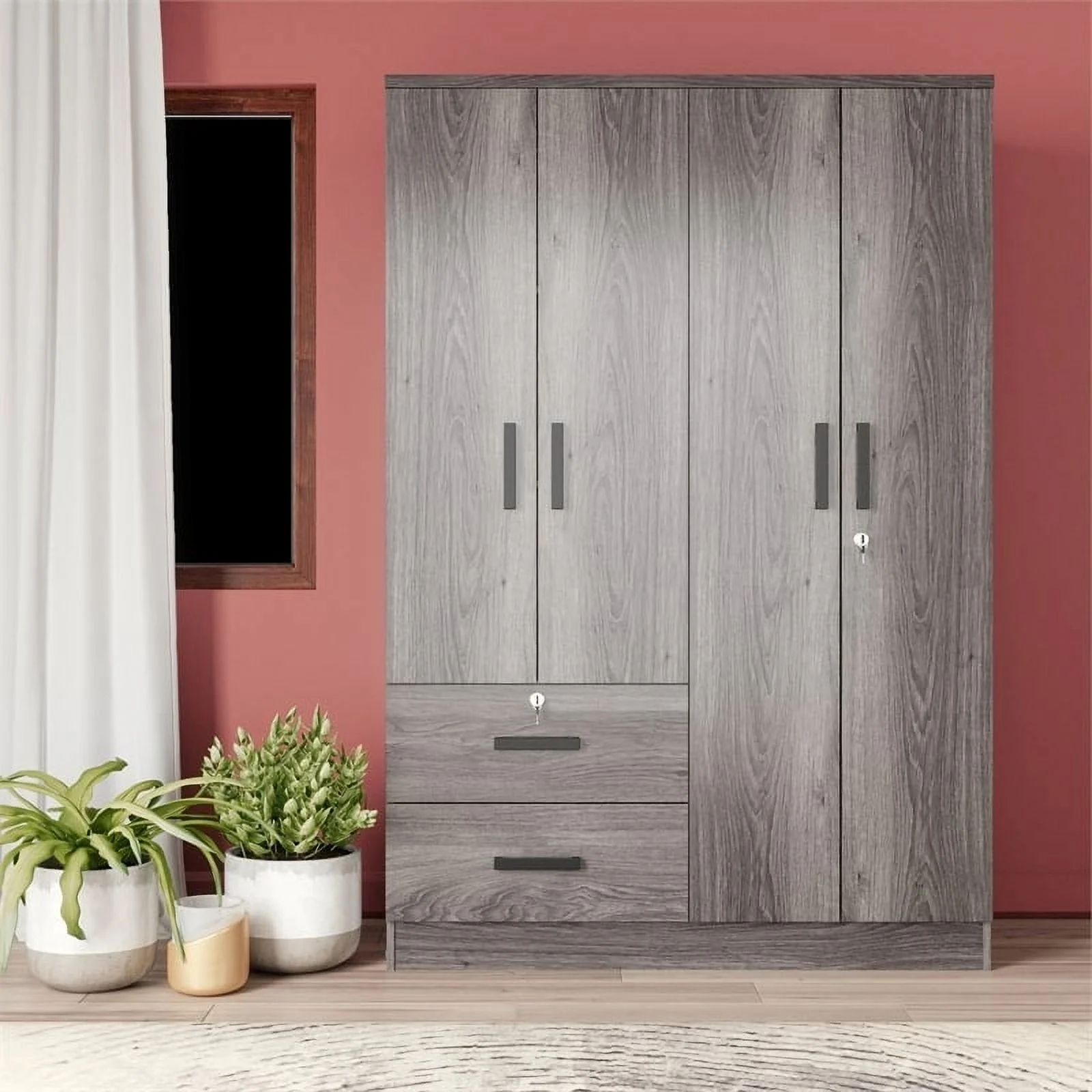 Pemberly Row 4 Doors & 2 Drawers Modern Engineered Wood Armoire in Gray