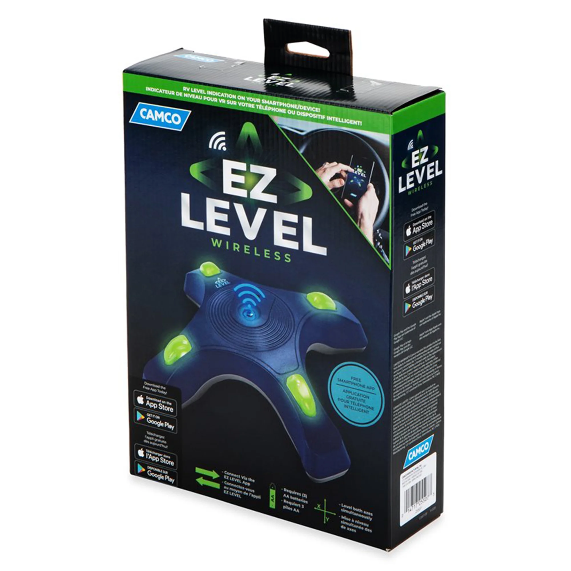 Camco Wireless RV EZ Level | Provides a Fast & Easy Way to Level Your RV | Smartphone Compatible | Easy Operation, Blue (25507)