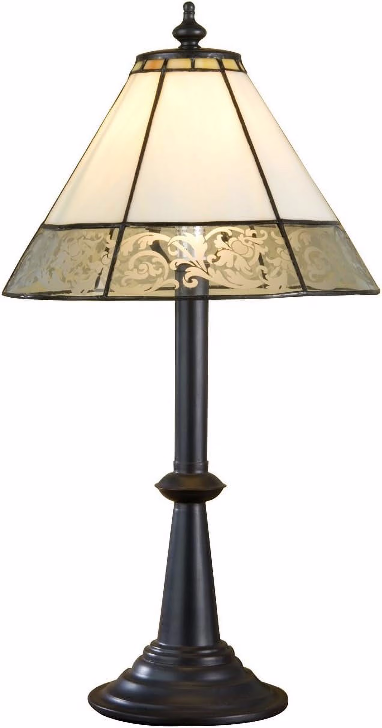 NLIBOOMLife Lam 639 TB Tiffany Stained Glass Table Lamp Curved Ivory Opal with Etching Dresser Bedside Accent Lighting