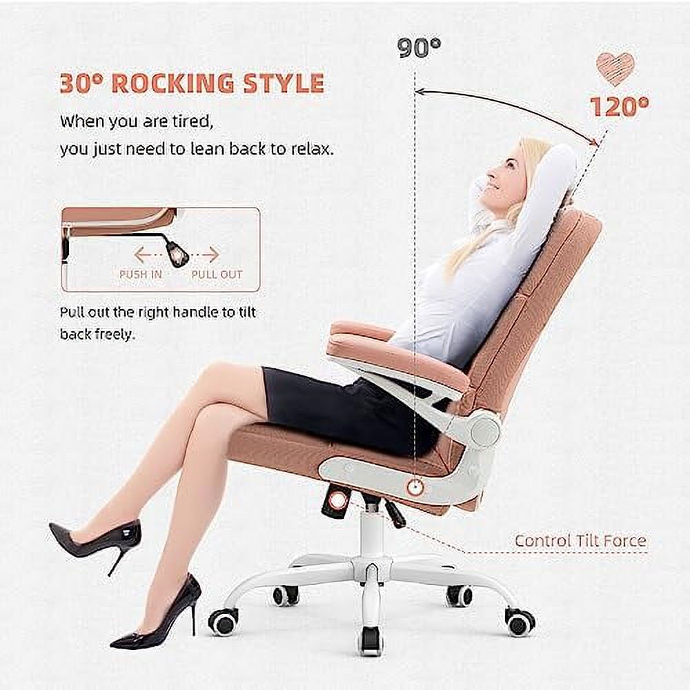 GEROBOOM Blue Office Chair  Home Office Desk Chairs with Flip-up Armrest  Fuzzy Rolling Desk Chair with Wheels  Faux Fur Computer Chairs Adjustable Backward Tilt