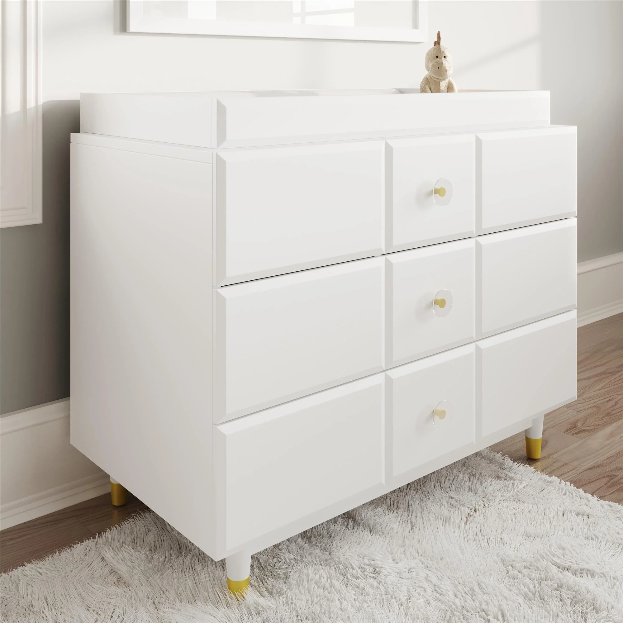 Little Seeds Aviary 3-Drawer Dresser with Gold Hardware, White