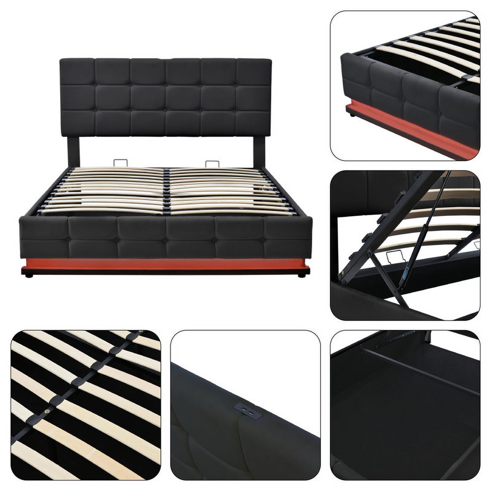 Storage System  size bed Black tufted bed PU platform mattress
