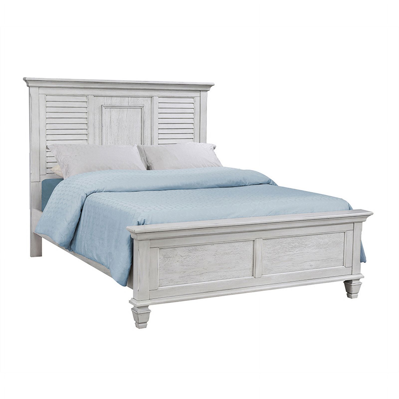 Pemberly Row Farmhouse Wood California King Panel Bed in Antique White