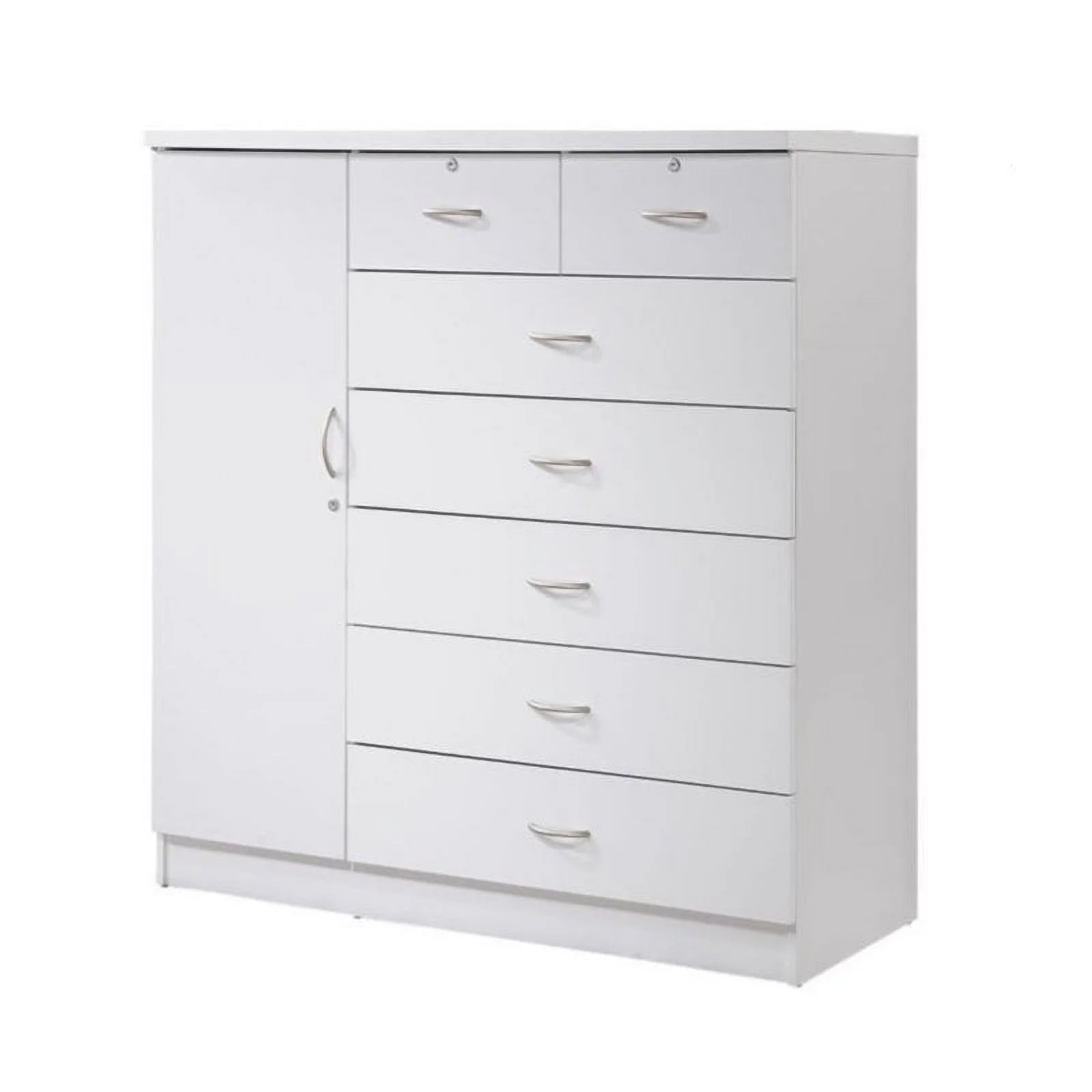 Home Square Hodedah 2 Piece 7 Drawer Wood Chest Set with Locks in White