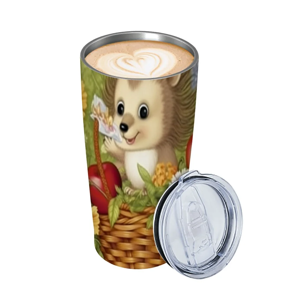 GOSMITH  Cartoon Hedgehog Holding An Apple Water Bottle Stainless Steel Insulated Water Bottles With Lid Sports Keep Cold and Hot Water Bottle For Biking Hiking