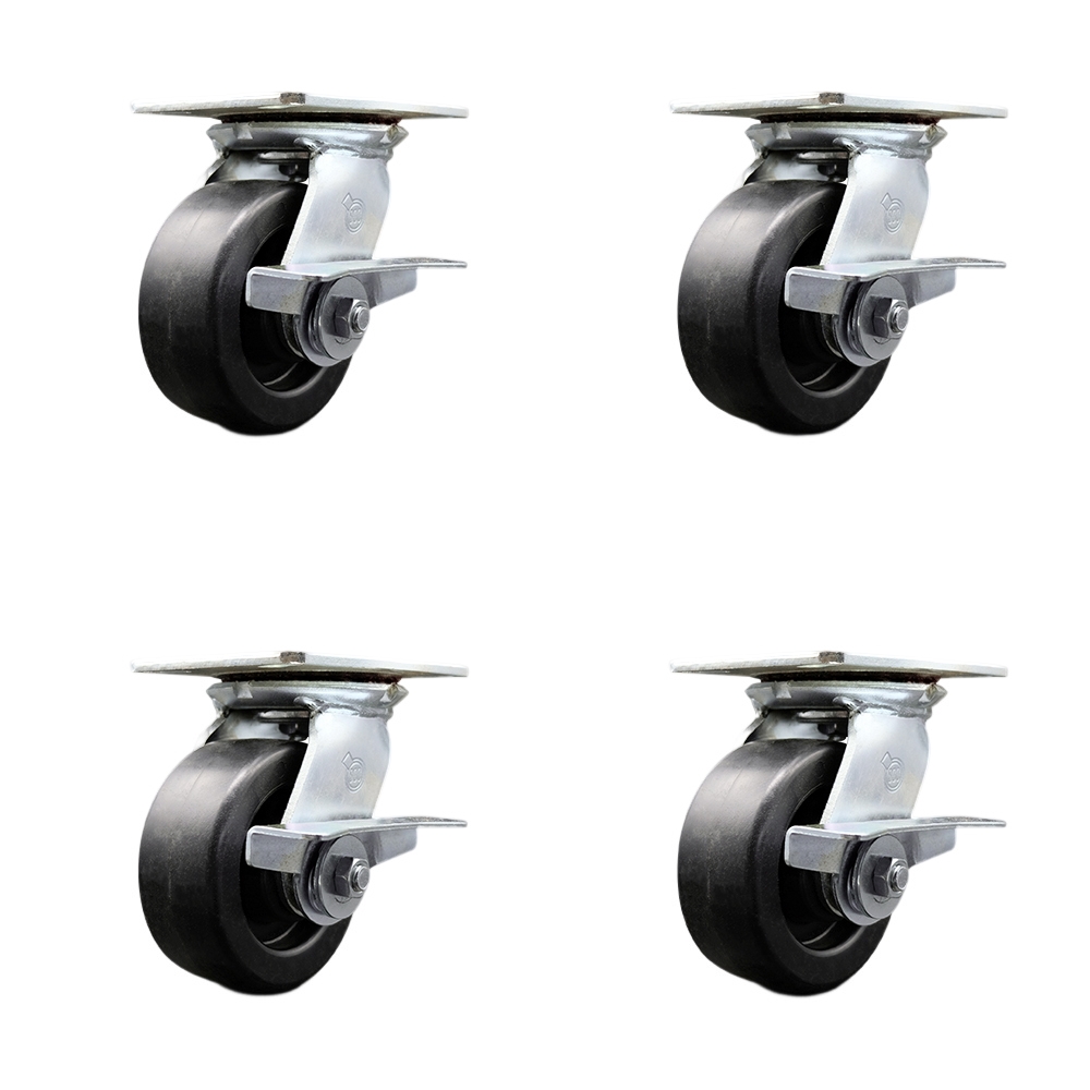 Heavy Duty Large Top Plate Polyolefin Swivel Caster Set of 4 w/5