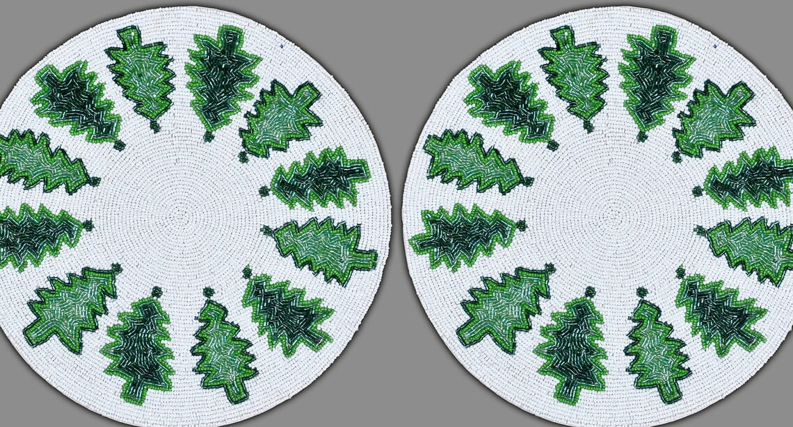 Set of 6 Handmade Placemats, Beaded Christmas Tablemats, Designer X-mass Tableware 13X13 Inch