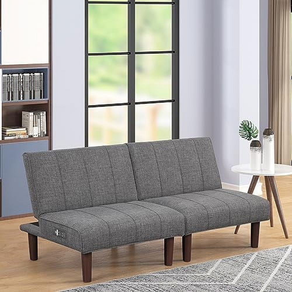 GEROBOOM 3-in-1 Convertible Futon Sofa Bed Twin/USB  Loveseat Futon Couch Daybed with Folding Adjustable Backless 2 Piece Small Futon Couch Chairs for Living Room Apartment Fabric 305BL1-