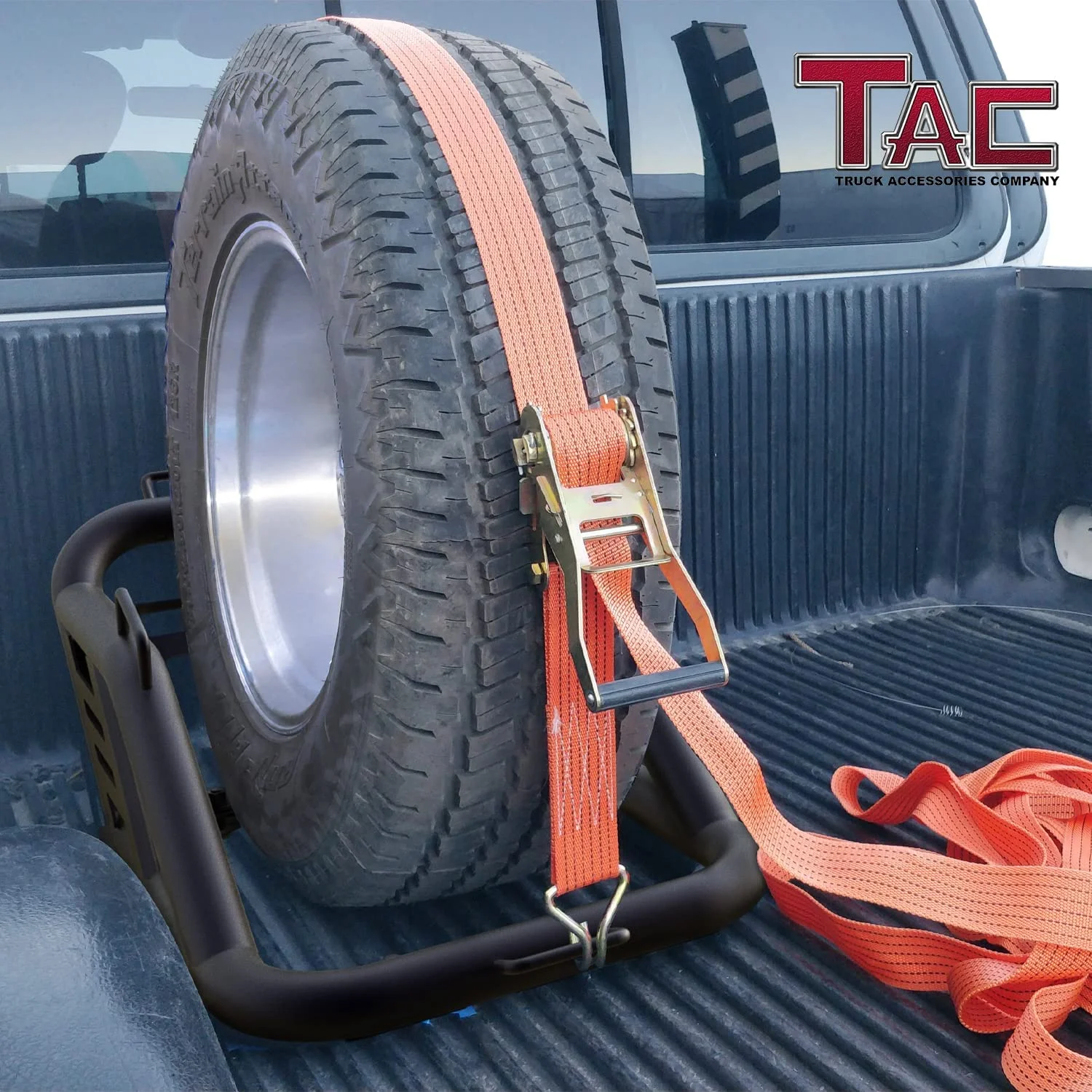 TAC Universal Spare Tire Carriers Heavy Duty Pickup Truck Spare Tire Mount Allows Use of 40inch Spare Tire Fine Textured Black
