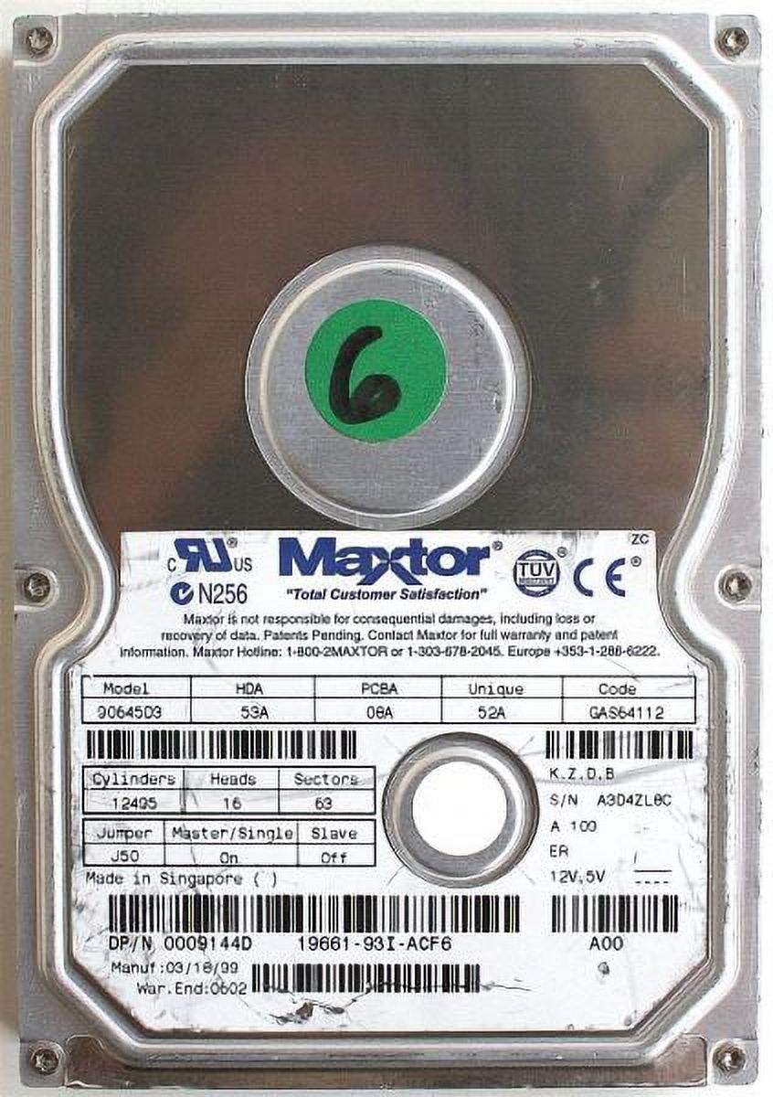 6.4GB, 90645D3 53A 08A 52A GAS64112, K,Z,D,B; DP/N 0009144D