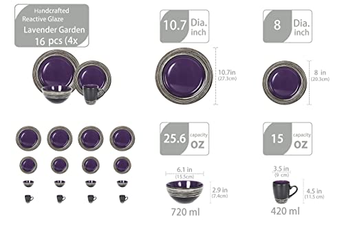 Stoneware Handcrafted Tree Bark Effected Glaze Dinnerware Set (Lavender/Purple, Service for 4-16pc Set)