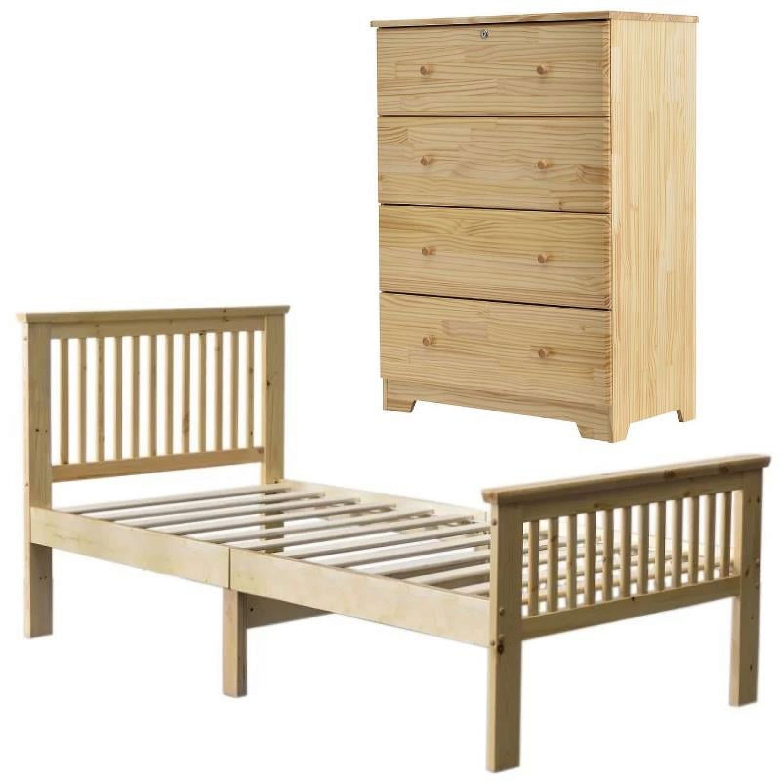 Home Square 2-Piece Set with 4-Drawer Chest Dresser and Pine Twin Bed in Natural