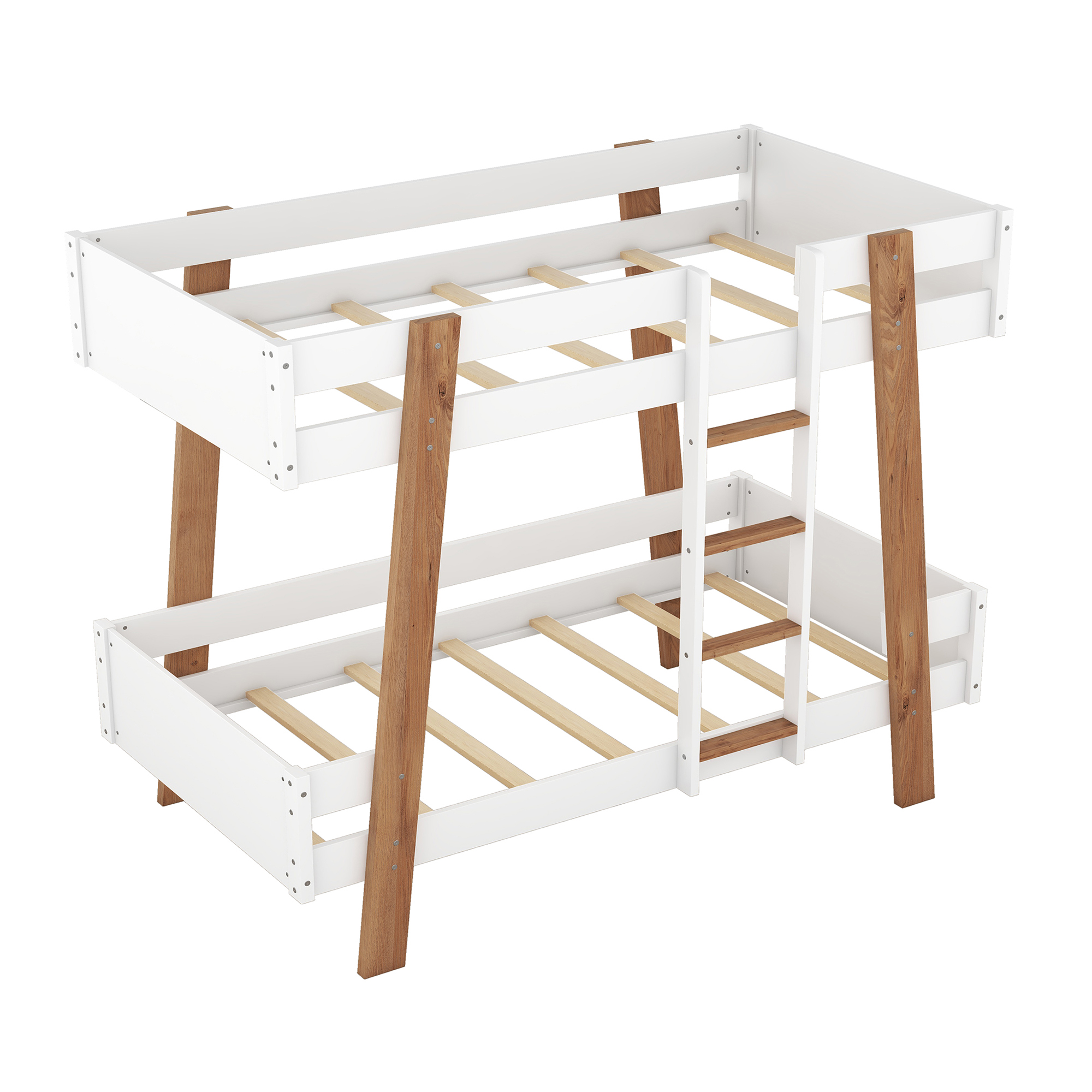Euroco Wood Twin over Twin Bunk Bed, Inclined Bunk Bed Frame, No Box Spring Needed, White