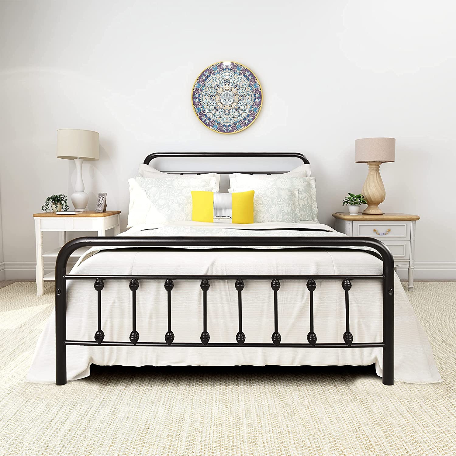 12 Inch Full Size Bed Frame Mattress Foundation Box Spring Replacement with Headboard Heavy Duty Metal Slat Support Ultra-Large Under Bed Storage, Black